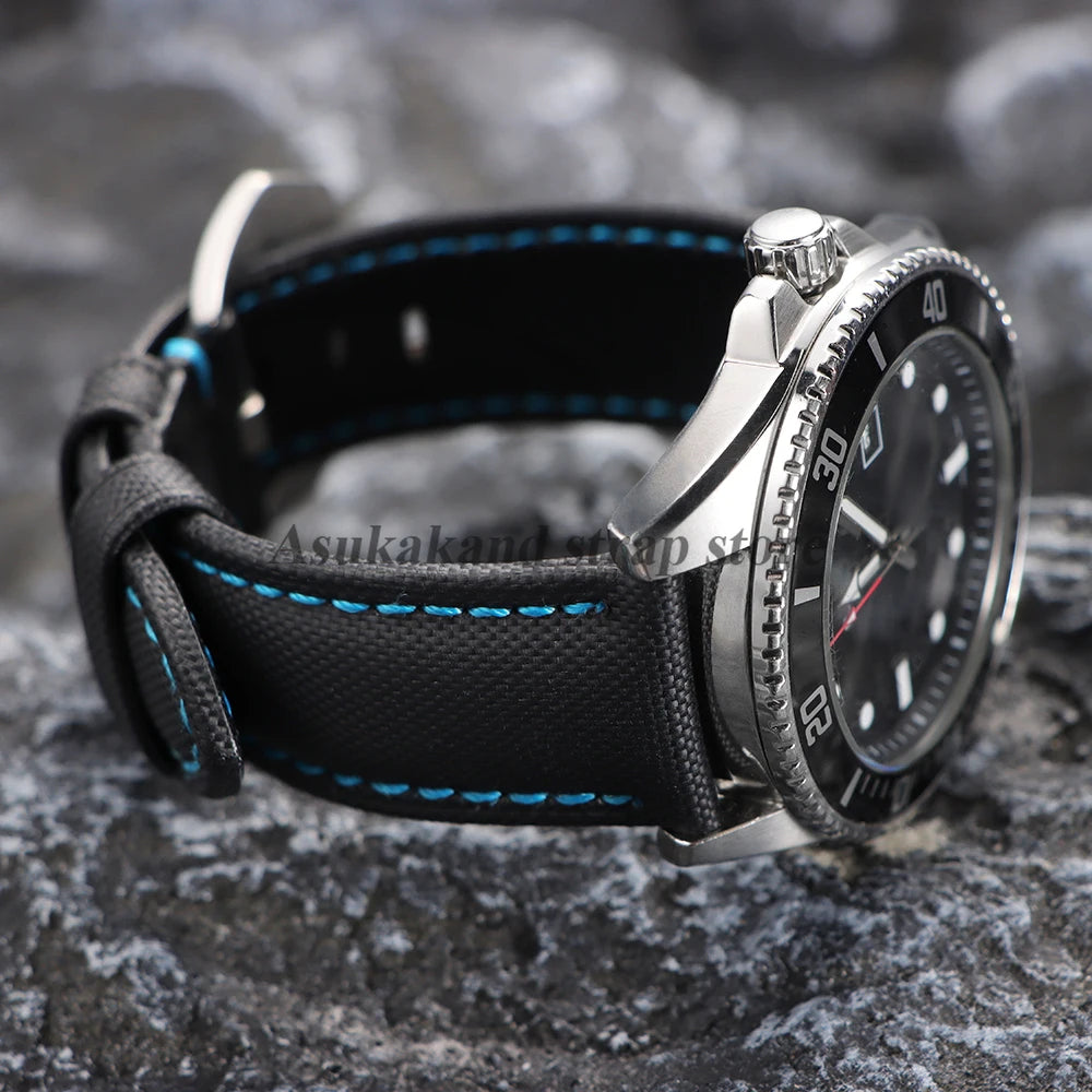 Premium Sailcloth Canvas Watch Strap for Seiko for Panerai for Blancpain 20mm 22mm 24mm Watch Band Black Blue Nylon Men Bracelet
