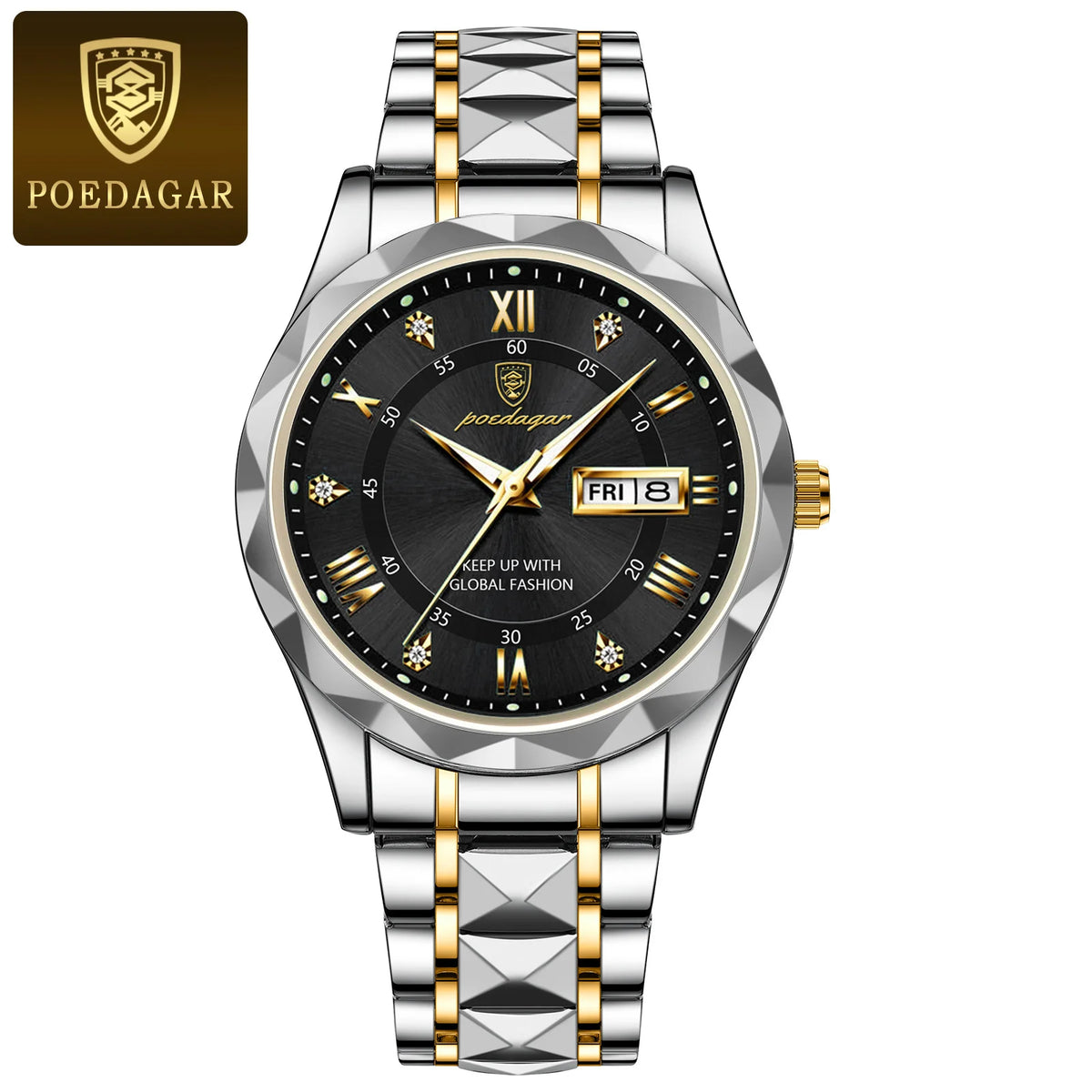 POEDAGAR Luxury Business Men's Watches Waterproof Stainless Steel Luminous Man Wristwatch Date Week Quartz Sport Men Watch Reloj