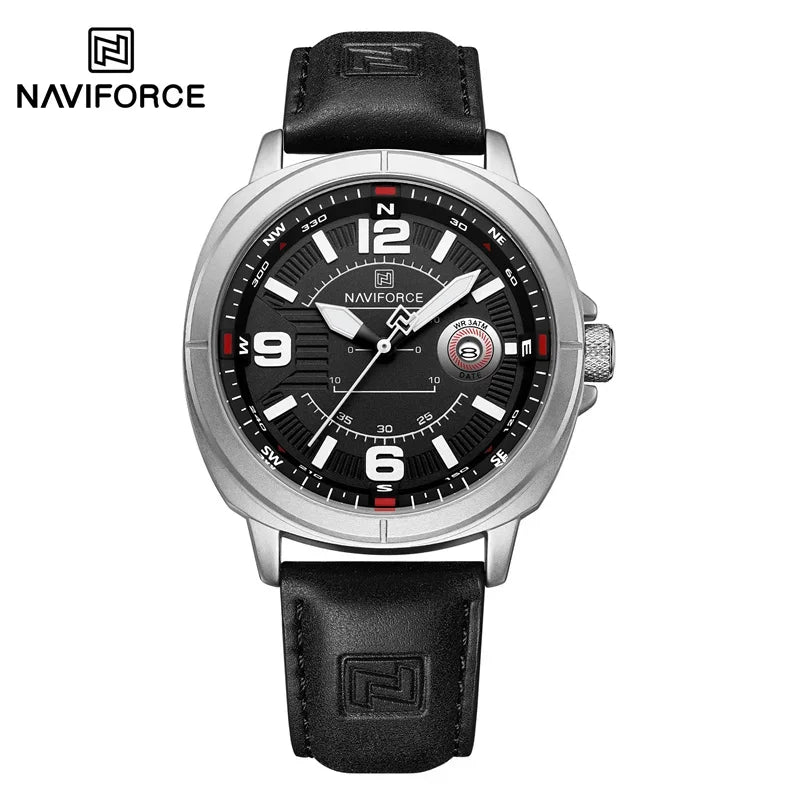 NAVIFORCE Men Quartz Watch 3ATM Waterproof Shockproof Genuine Leather Casual New Style Fashionable Daily Business Wrist Watch
