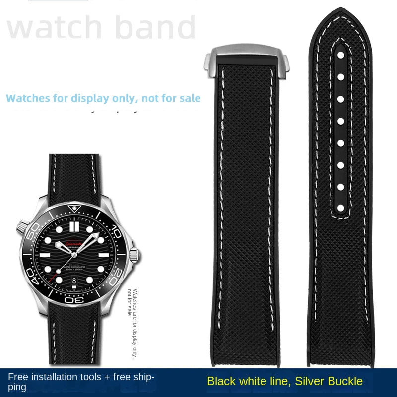 For Omega Planet Ocean 600 nylon strap 22mm AT150/007 quarter orange Seamaster 300 rubber strap curved waterproof men's bracelet