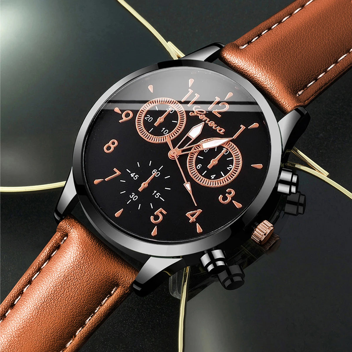 4 Pcs/Set Fashion Men's Casual Watches Men's Leather Bracelet Quartz Watch Man Present Bracelets Set (Without Box)