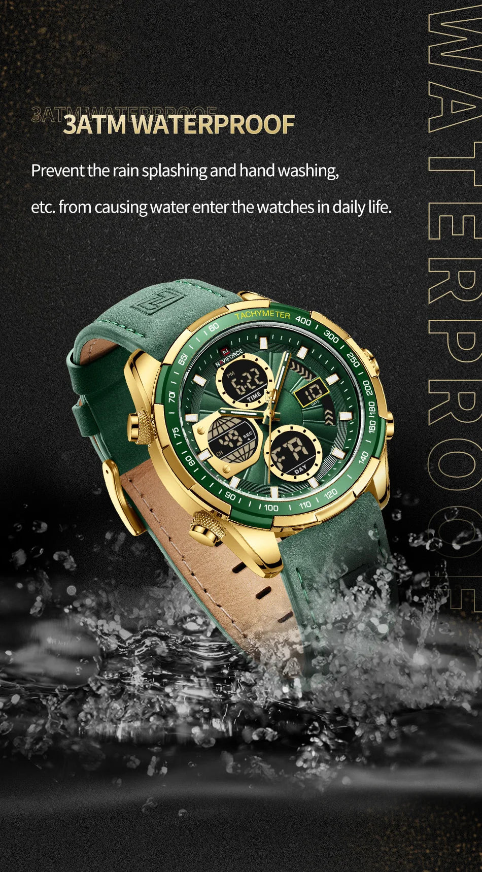 NAVIFORCE New Fashion Multifunctional Men Watches Top Brand Genuine Leather Waterproof Digital Analog Quartz Luminous Male Clock
