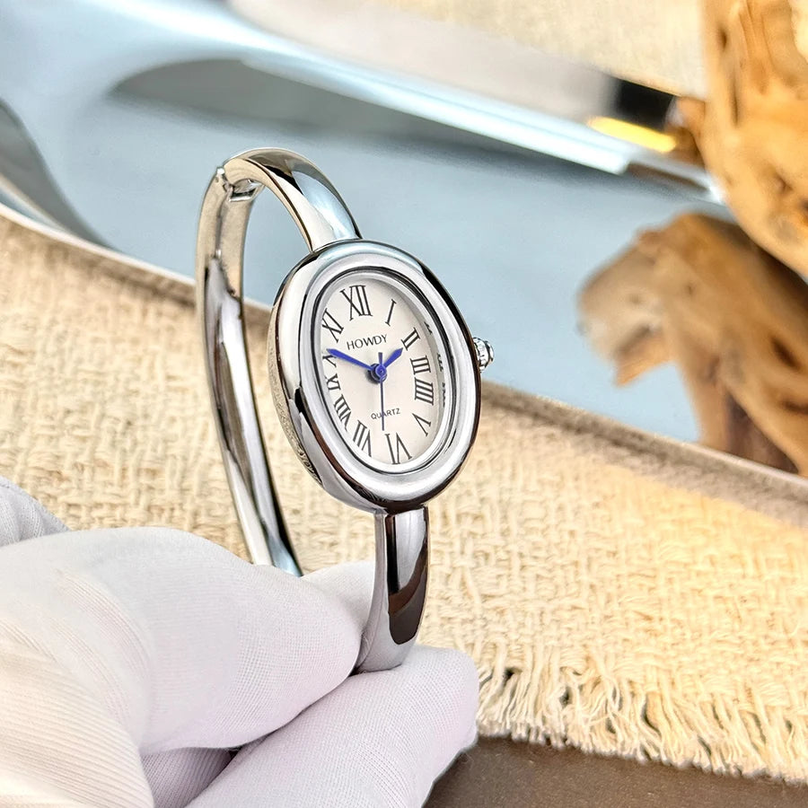 Elegant Roman Numeral Dial Quadro French Style Ladies Quartz Watch Bрасlet with Oval Bath Alloy Band Slimming High-End Sensation
