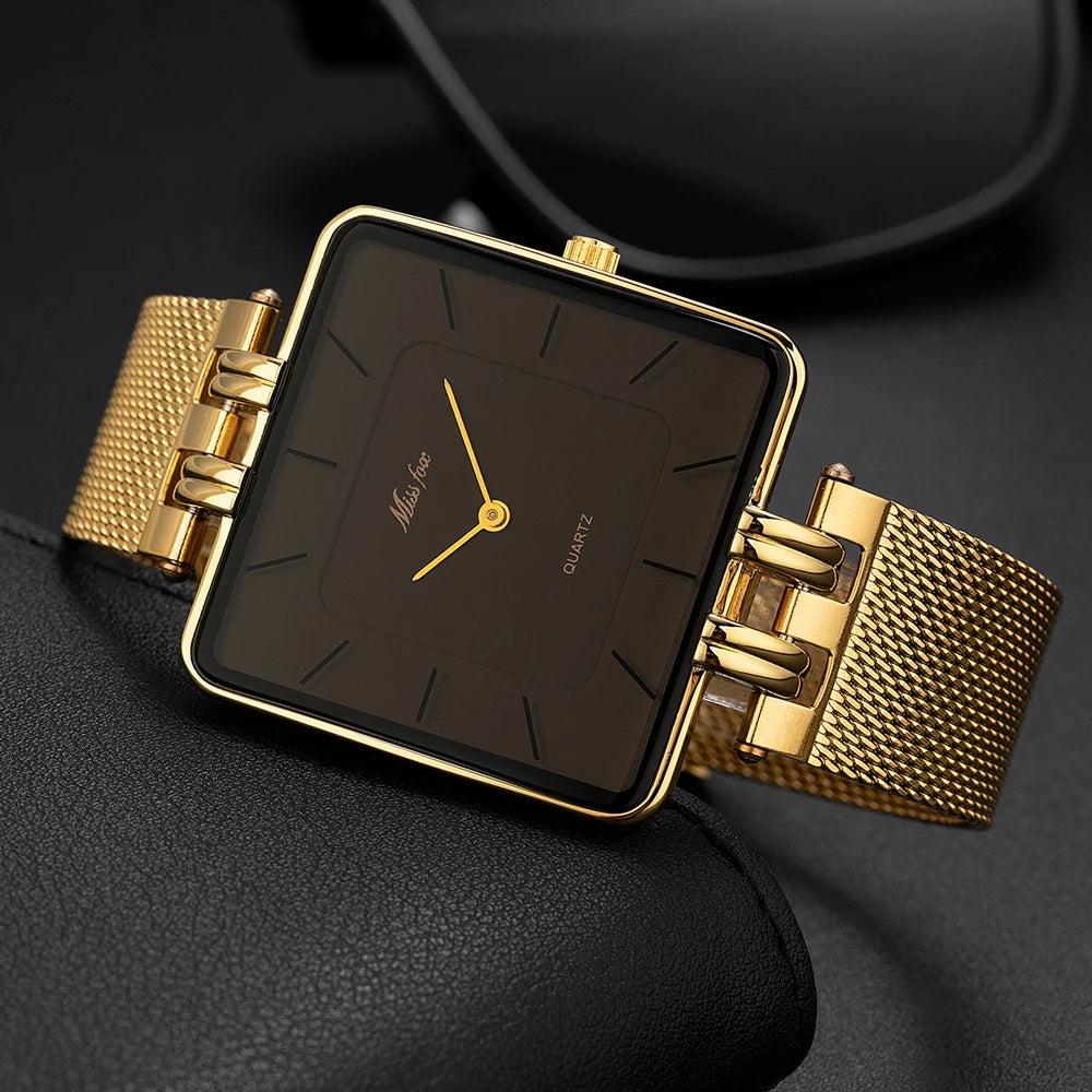 MISSFOX Luxury Brand Wristwatch Minimalist Fashion Quartz Watches Classic Design Square Dial Waterproof Mesh Band Watch For Gift