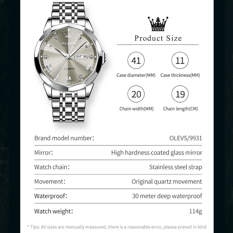 OLEVS Brand 9931 New Quartz Stainless Steel Strap Man Wristwatch Retro Hot Style Great Quality Fashion Waterproof Watch for Men