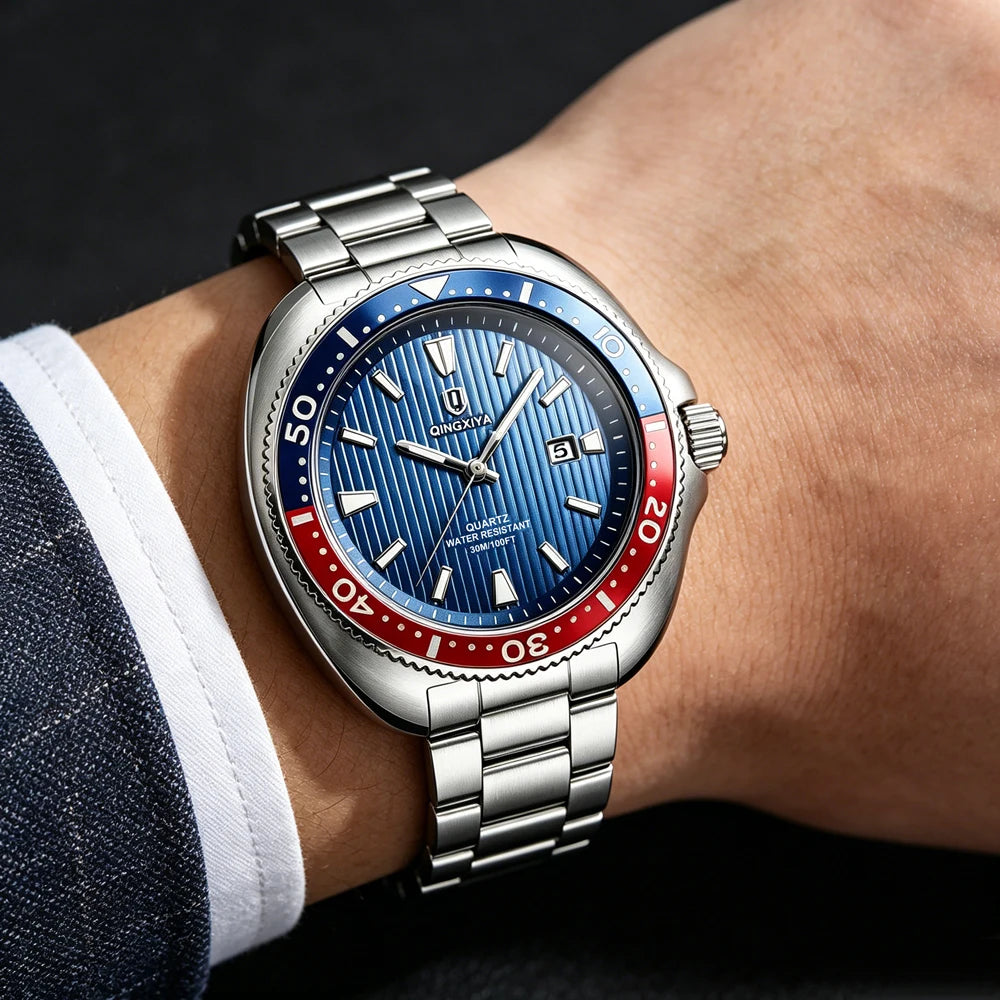 QINGXIYA Man Watch Original Brand Waterproof Quartz Watch Stainless Steel Strap Luminous Date Mens Watches Relogio Masculino
