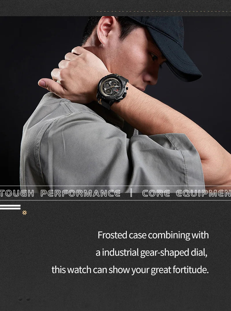 NAVIFORCE Men's Sports 24H Display Date Calendar Waterproof Watch Luminous Genuine Leather Strap Quartz Wristwatch Reloj Hombre