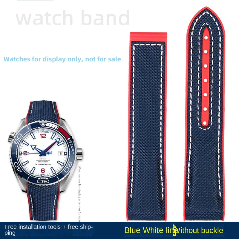 For Omega Planet Ocean 600 nylon strap 22mm AT150/007 quarter orange Seamaster 300 rubber strap curved waterproof men's bracelet