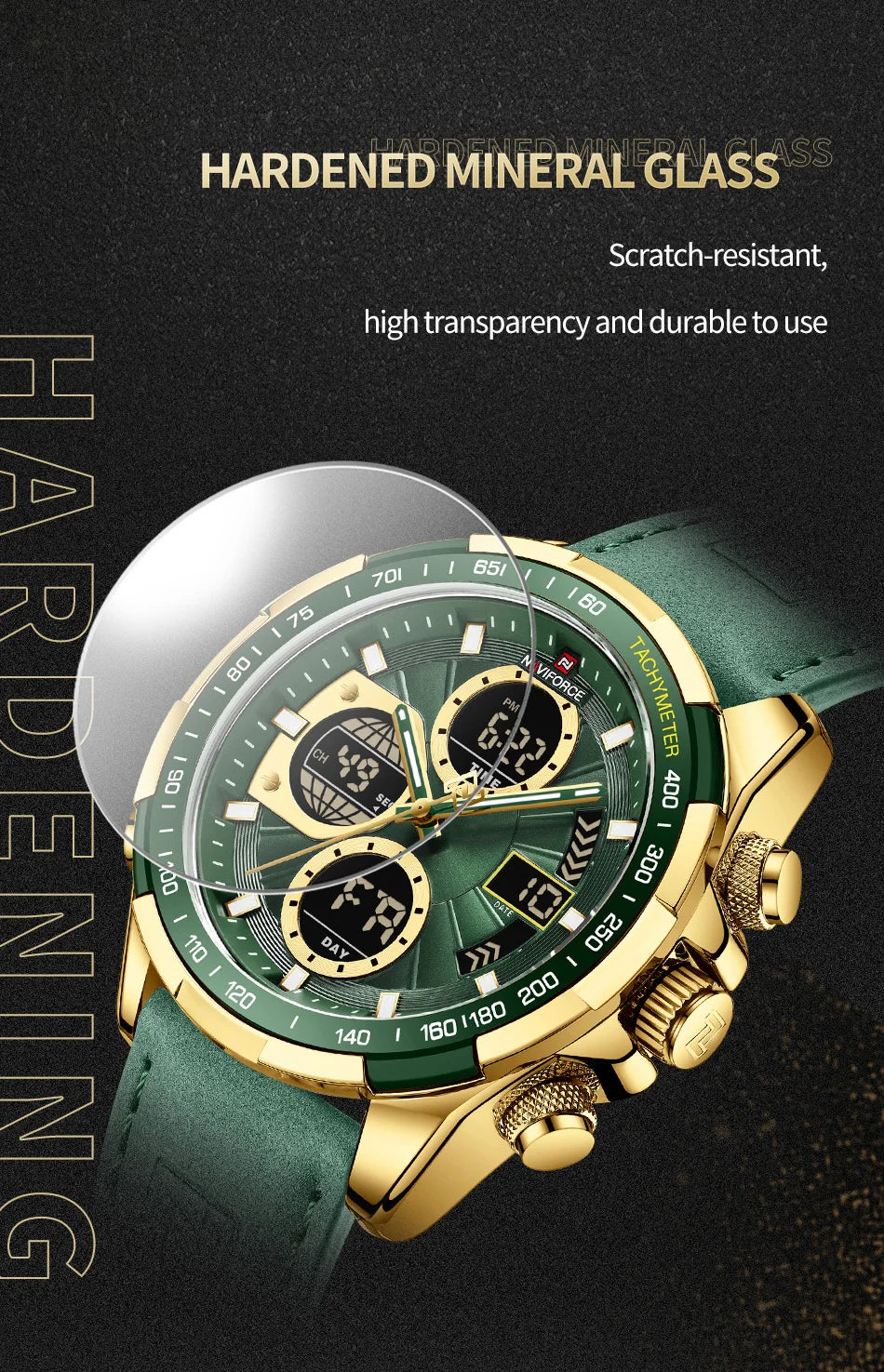 NAVIFORCE New Fashion Multifunctional Men Watches Top Brand Genuine Leather Waterproof Digital Analog Quartz Luminous Male Clock