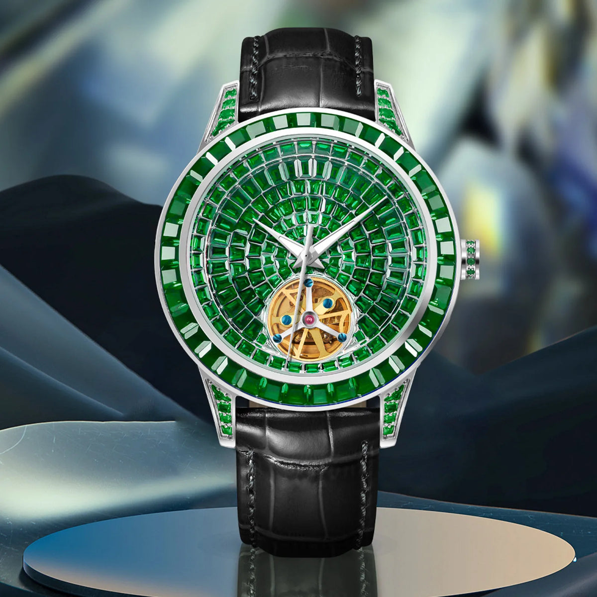 PINDU Brand Design New 43MM Mechanical Watch Men Diamond Dial Stainless Steel Waterproof TOP-Luxury Automatic Mechanical Watch