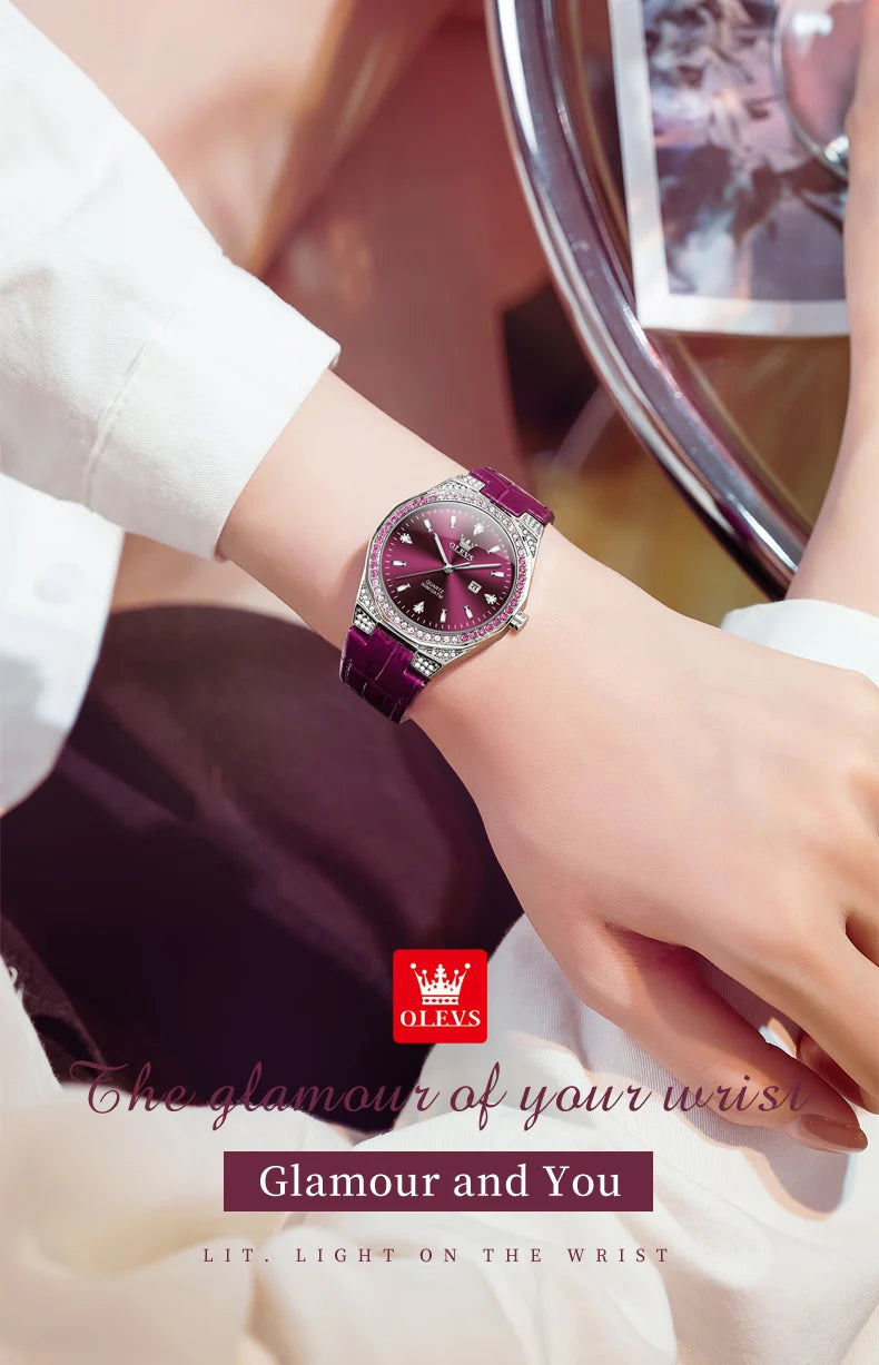 OLEVS Original Women's Watches Diamond Lap Fashion Leather Strap Waterproof Luminous Ladies Wristwatch Quartz Watch for Ladies'