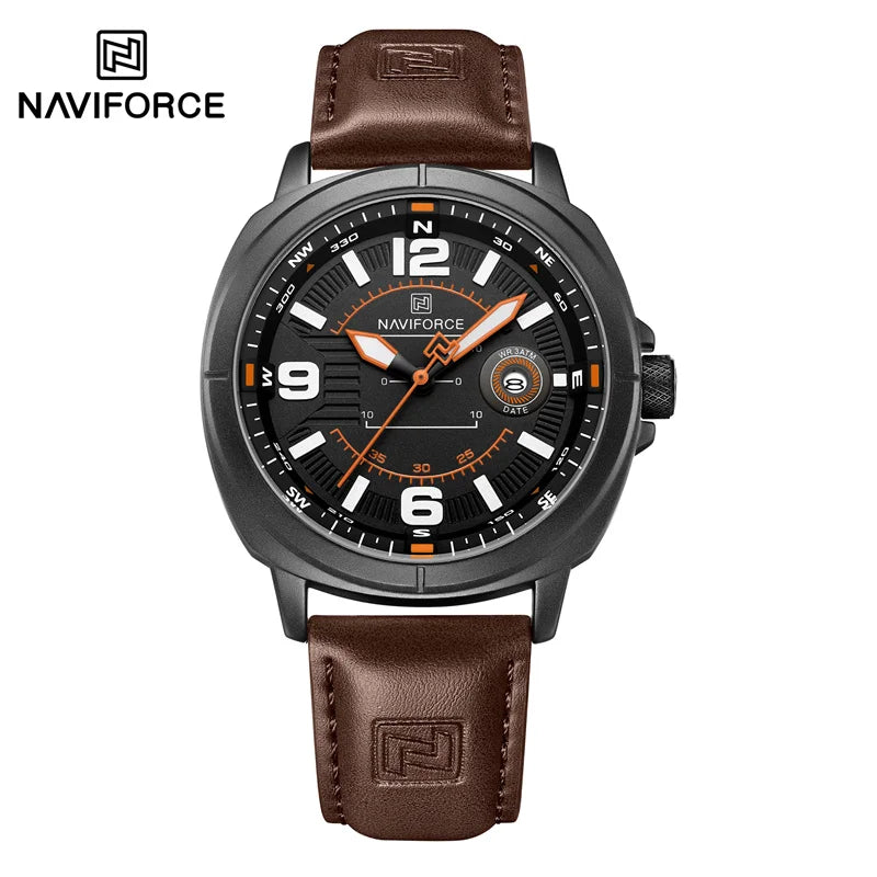 NAVIFORCE Men Quartz Watch 3ATM Waterproof Shockproof Genuine Leather Casual New Style Fashionable Daily Business Wrist Watch