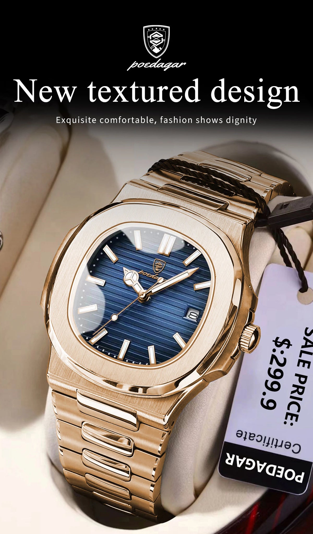 POEDAGAR Luxury Man Wristwatch Business Stainless Steel Quartz Men Watch Waterproof Luminous Date Square Men's Watches Clock+Box