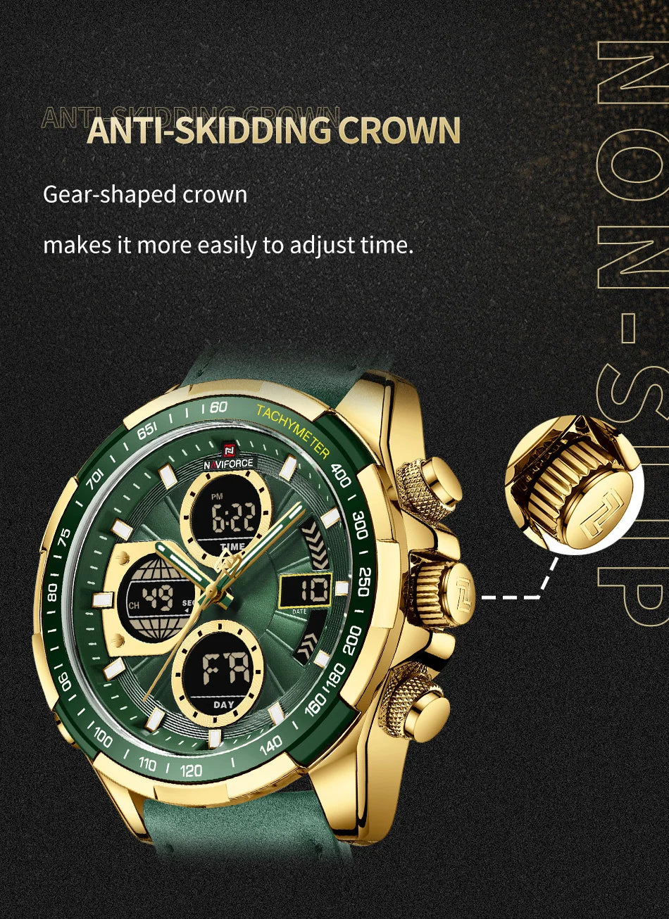 NAVIFORCE New Fashion Multifunctional Men Watches Top Brand Genuine Leather Waterproof Digital Analog Quartz Luminous Male Clock