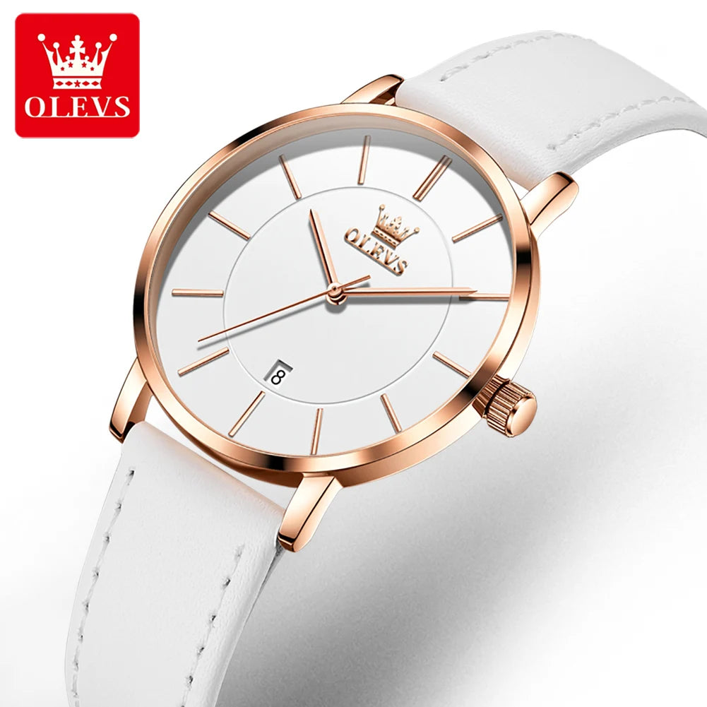 OLEVS 5869 Woman Watch Ultra Thin Waterproof Original Quartz Watch for Women Minimalist Elegant Leather Strap Ladies Wrist Watch