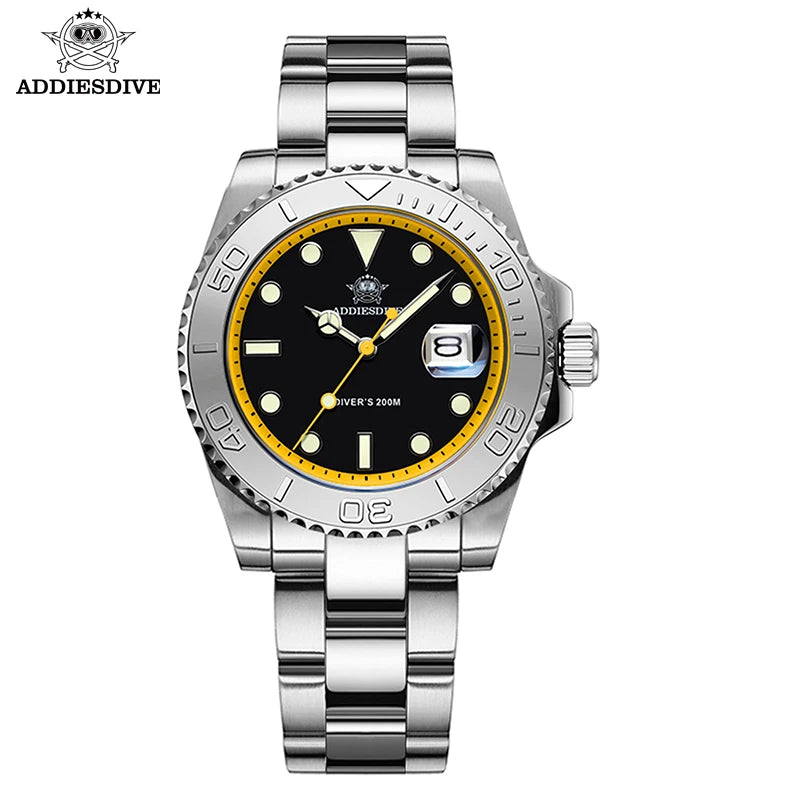 ADDIESDIVE Men's Dive Watch 200m Water Resistance BGW9 Super Luminous Ceramic Bezel Stylish Men's Stainless Steel Quartz Watch