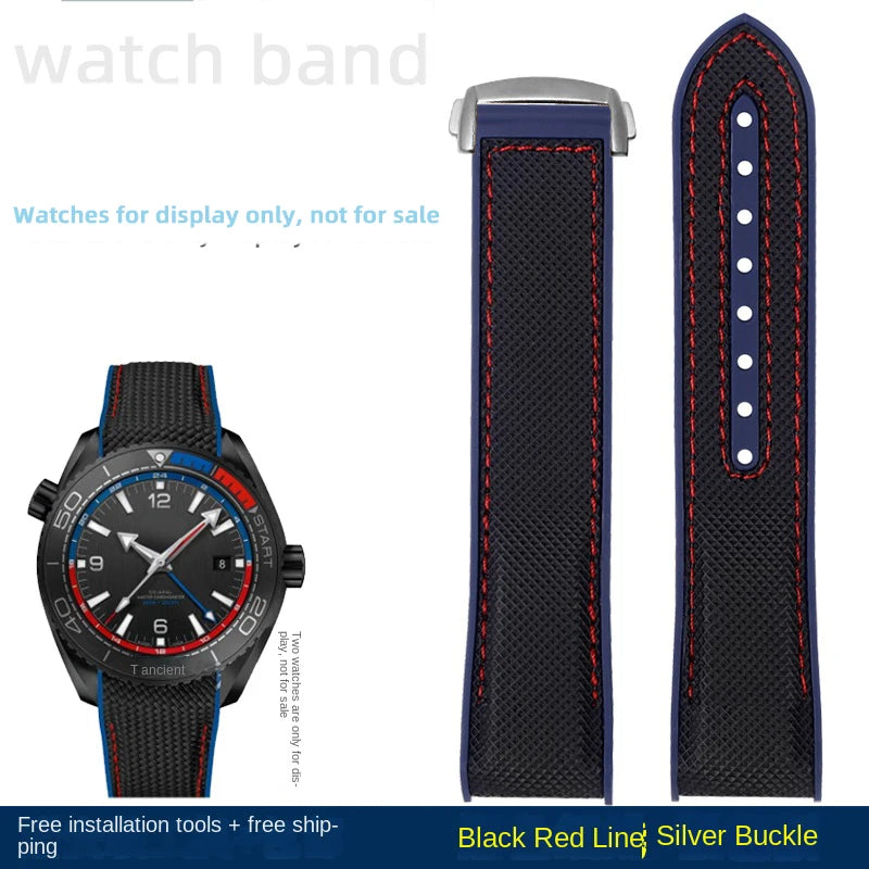 For Omega Planet Ocean 600 nylon strap 22mm AT150/007 quarter orange Seamaster 300 rubber strap curved waterproof men's bracelet