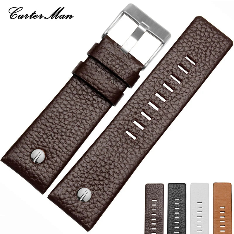 For Diesel Watch Strap Leather Wrist Watch Belt DZ7314 DZ7256 Watchbands 24MM 26MM 28MM 30MM With Rivets Lichee Pattern Bracelet