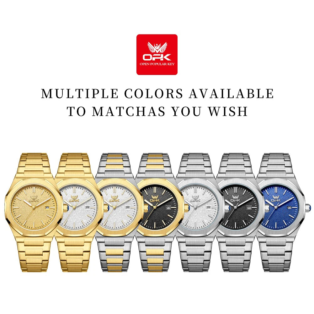 OPK 6046 Mens Watch Solid Stainless steel Calendar Waterproof Quartz Watch for Men