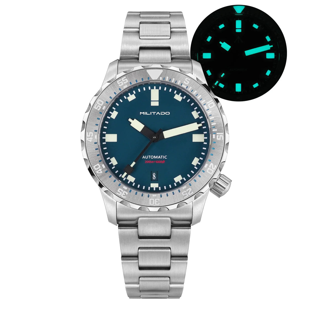 Militado ML20 39Mm Men Automatic Dive Watch Sl3001 Mechanical 200M Waterproof AR Sapphire Luminous Stainless Steel Wristwatch