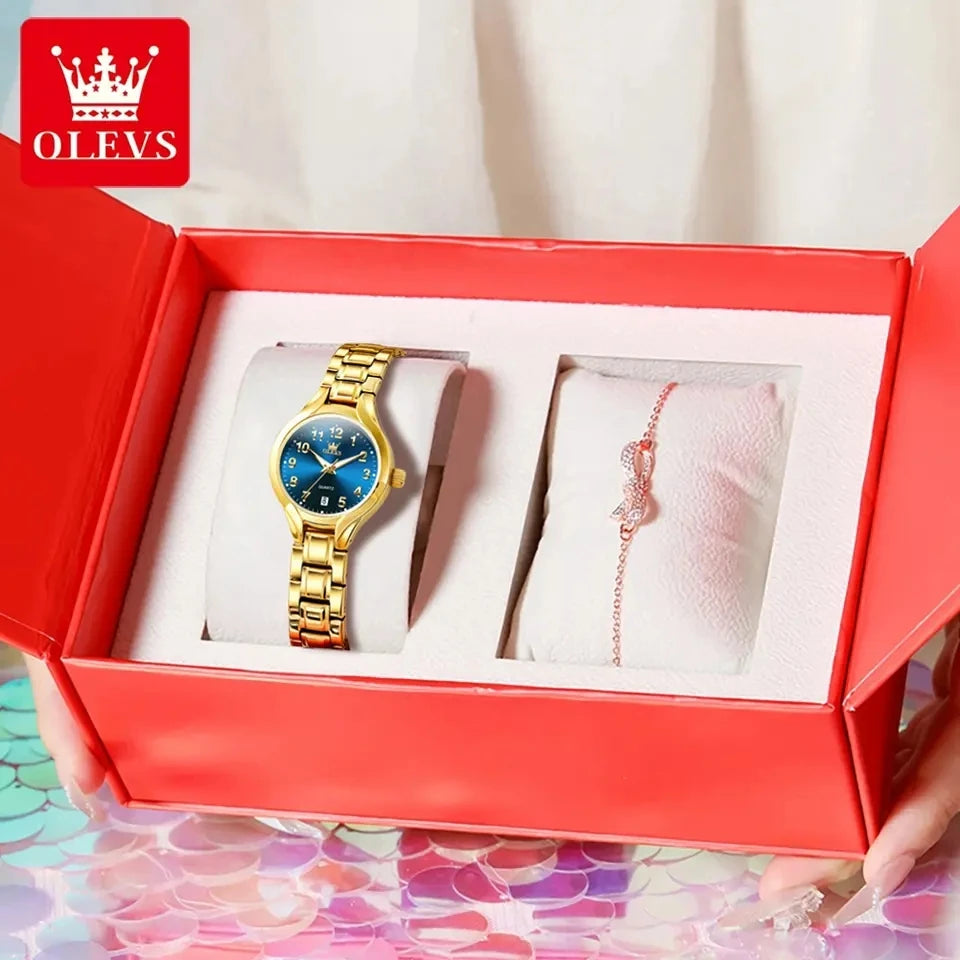 OLEVS 3650 Elegant Casual Women Quartz Watch Luxury Waterproof Luminous Watch Dress Bracelet Valentine Anniversary Watch Set