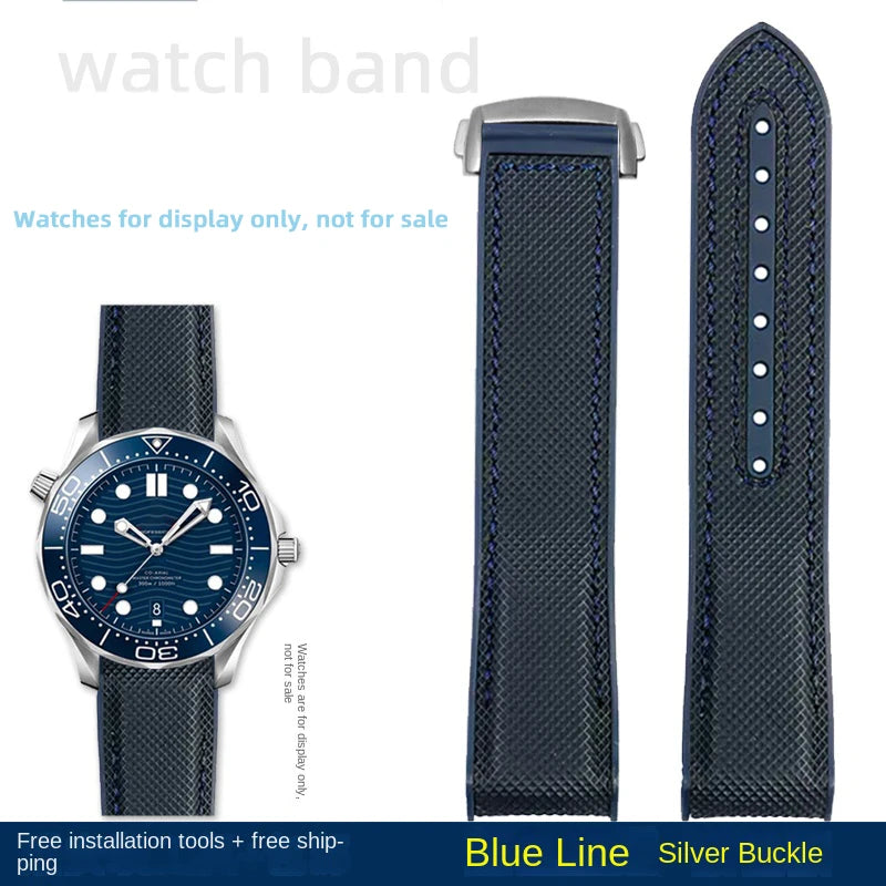 For Omega Planet Ocean 600 nylon strap 22mm AT150/007 quarter orange Seamaster 300 rubber strap curved waterproof men's bracelet