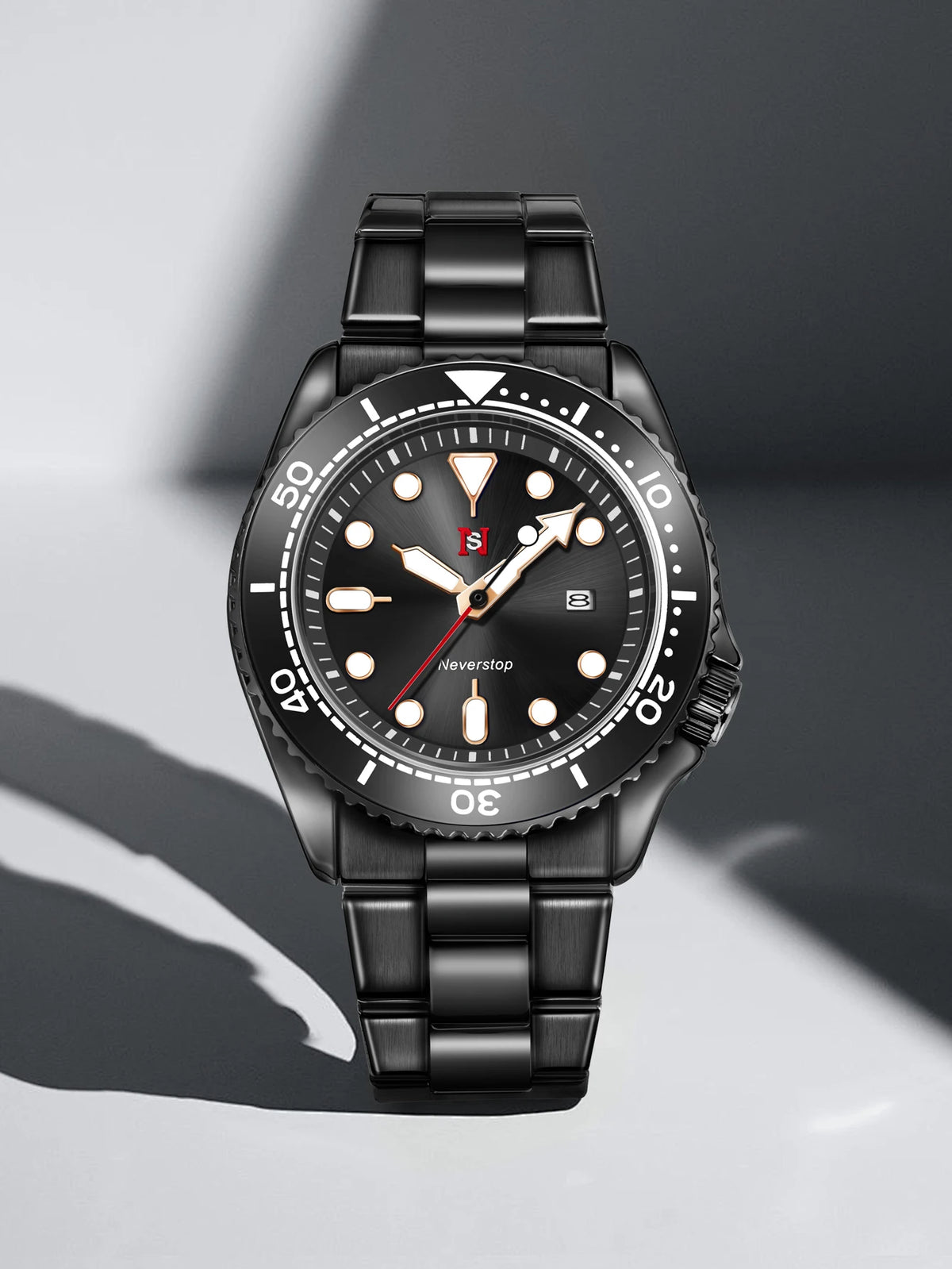 NS Mens Sports Watch | Multi-Color High-Contrast Dial and Markers Ceramic Bezel Stainless Steel Band Versatile Style