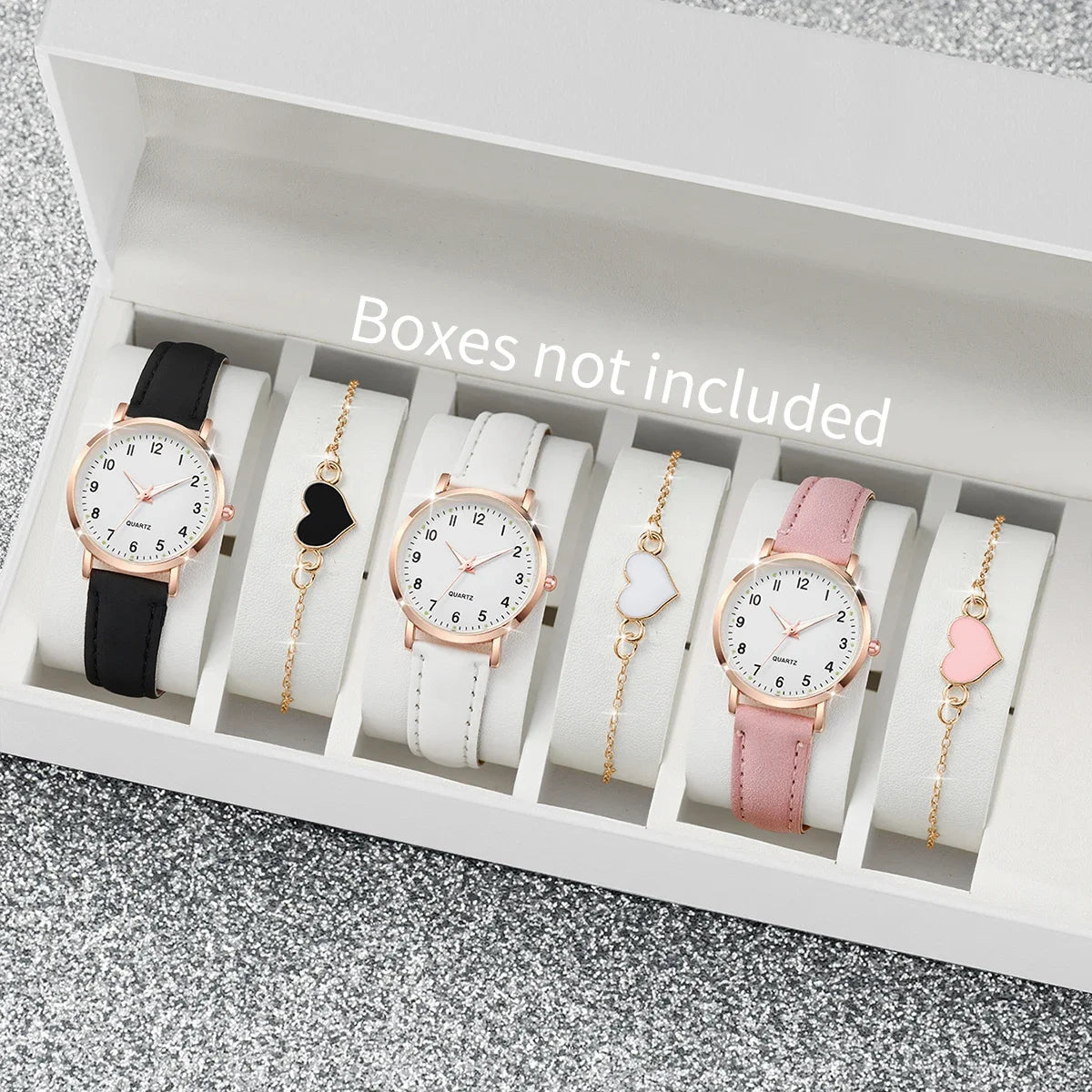 4/6PCS Fashion Arabic Dial Women Watches Ladies Leather Strap Quartz Wristwatch Heart Bracelets Set Reloj Mujer(Without Box)