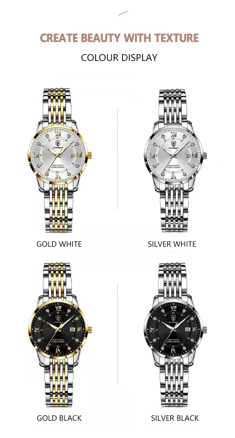 POEDAGAR Casual Wrist Watch For Women Luxury Waterproof Luminous Date Ladies Watch Stainless Steel Quartz Women Watch Gold reloj