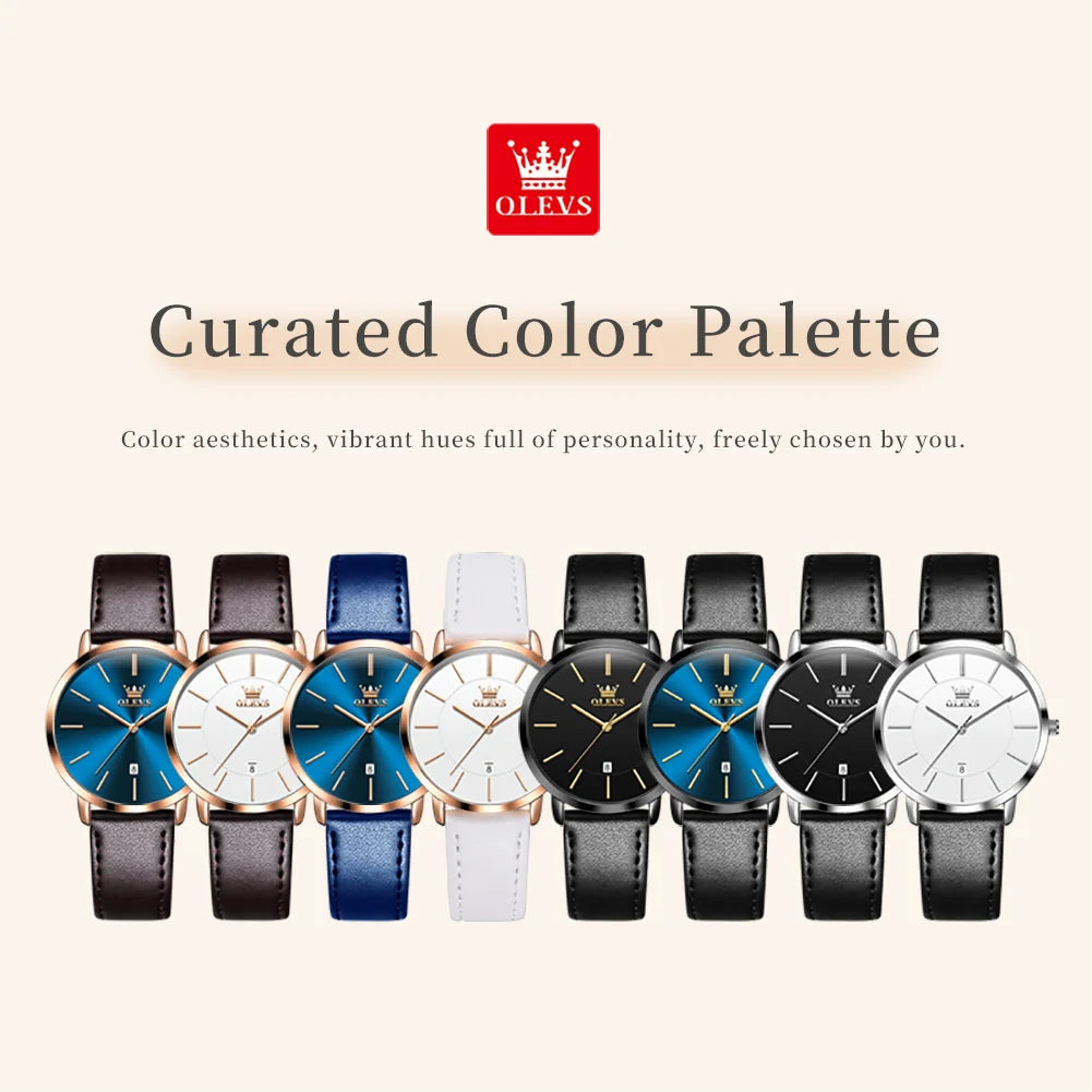 OLEVS 5869 Woman Watch Ultra Thin Waterproof Original Quartz Watch for Women Minimalist Elegant Leather Strap Ladies Wrist Watch
