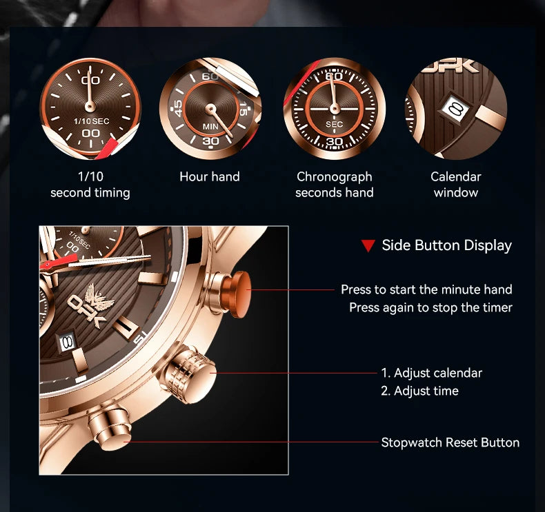 OPK 6083 Classic Quartz Watch for Men Waterproof Sport Men's Watches Fashion Leather Strap Luminous Business Male Wristwatches