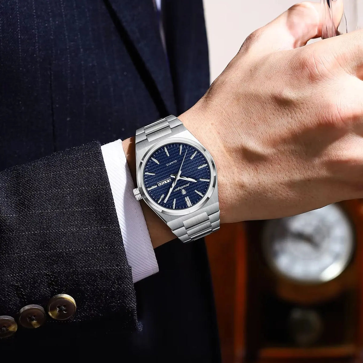 POEDAGAR Youth Fashion Men Clock Luminous Waterproof Stainless Steel Men's Watch Date Week Business Quartz Watches For Man Reloj