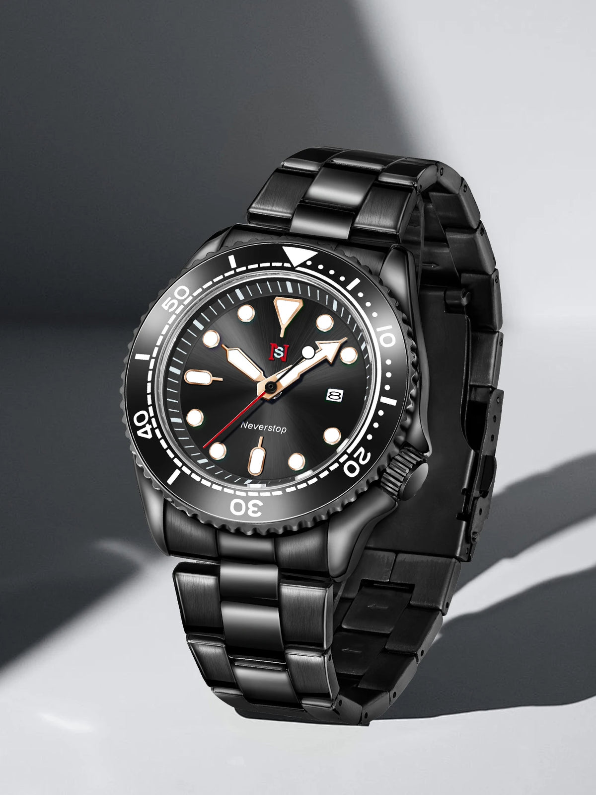NS Mens Sports Watch | Multi-Color High-Contrast Dial and Markers Ceramic Bezel Stainless Steel Band Versatile Style