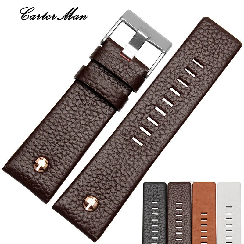 For Diesel Watch Strap Leather Wrist Watch Belt DZ7314 DZ7256 Watchbands 24MM 26MM 28MM 30MM With Rivets Lichee Pattern Bracelet