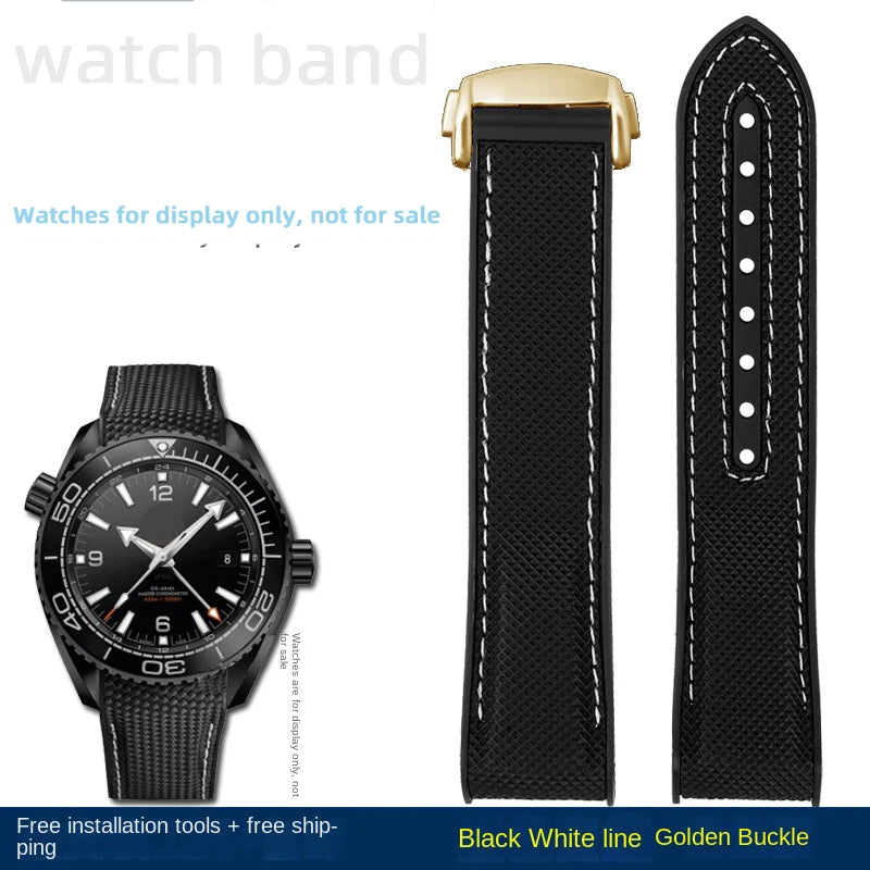 For Omega Planet Ocean 600 nylon strap 22mm AT150/007 quarter orange Seamaster 300 rubber strap curved waterproof men's bracelet
