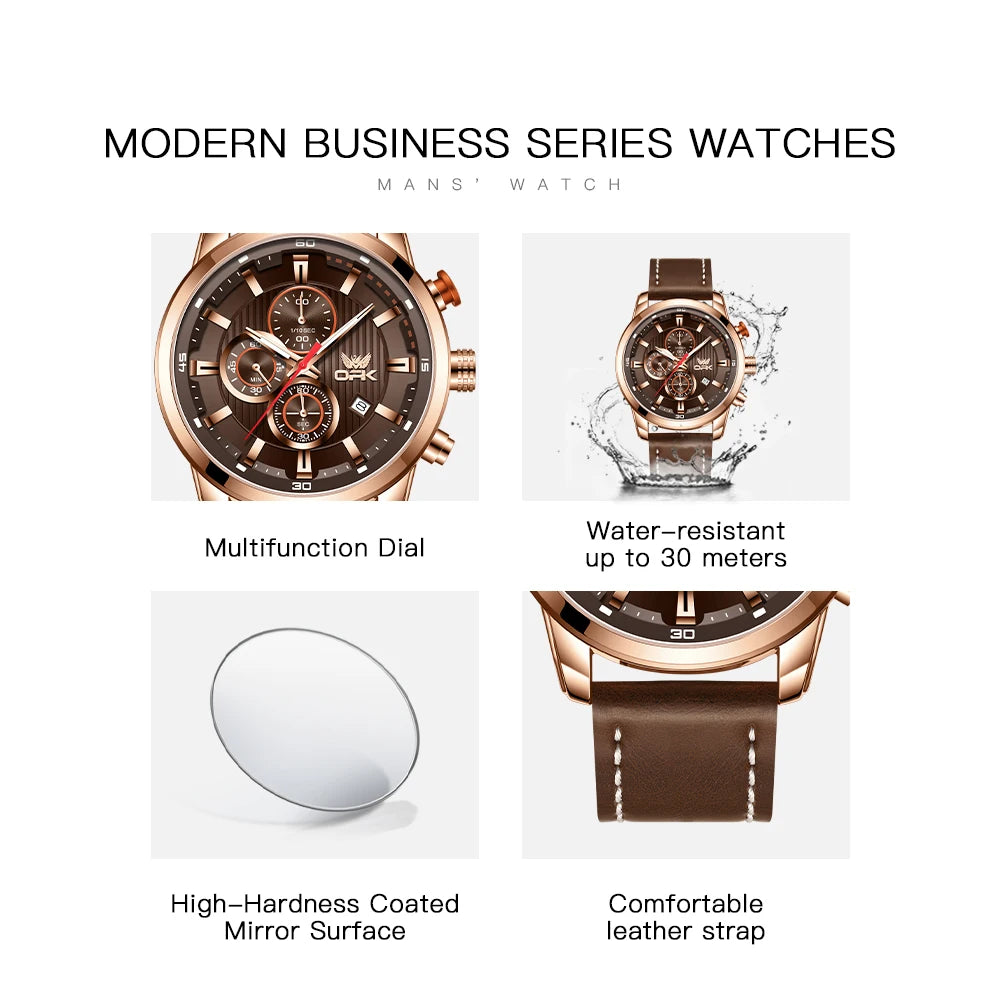 OPK 6083 Classic Quartz Watch for Men Waterproof Sport Men's Watches Fashion Leather Strap Luminous Business Male Wristwatches