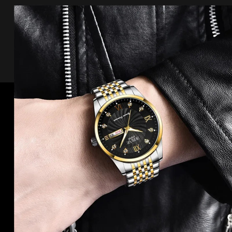 Men's Business Leisure Watch Steel Belt Calendar Night Light Quartz Watch