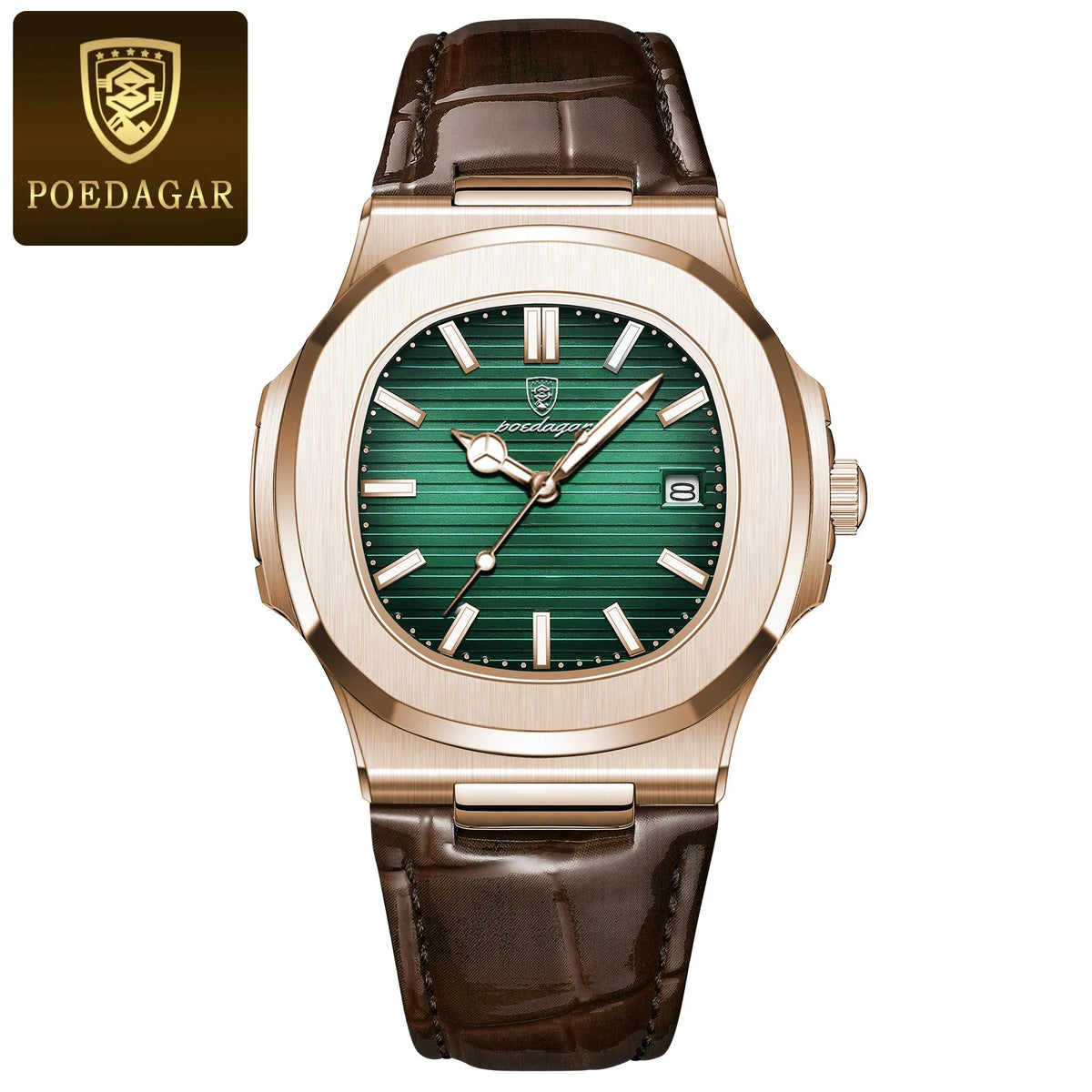 POEDAGAR Luxury Man Wristwatch Business Stainless Steel Quartz Men Watch Waterproof Luminous Date Square Men's Watches Clock+Box