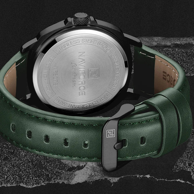 NAVIFORCE Men Quartz Watch 3ATM Waterproof Shockproof Genuine Leather Casual New Style Fashionable Daily Business Wrist Watch