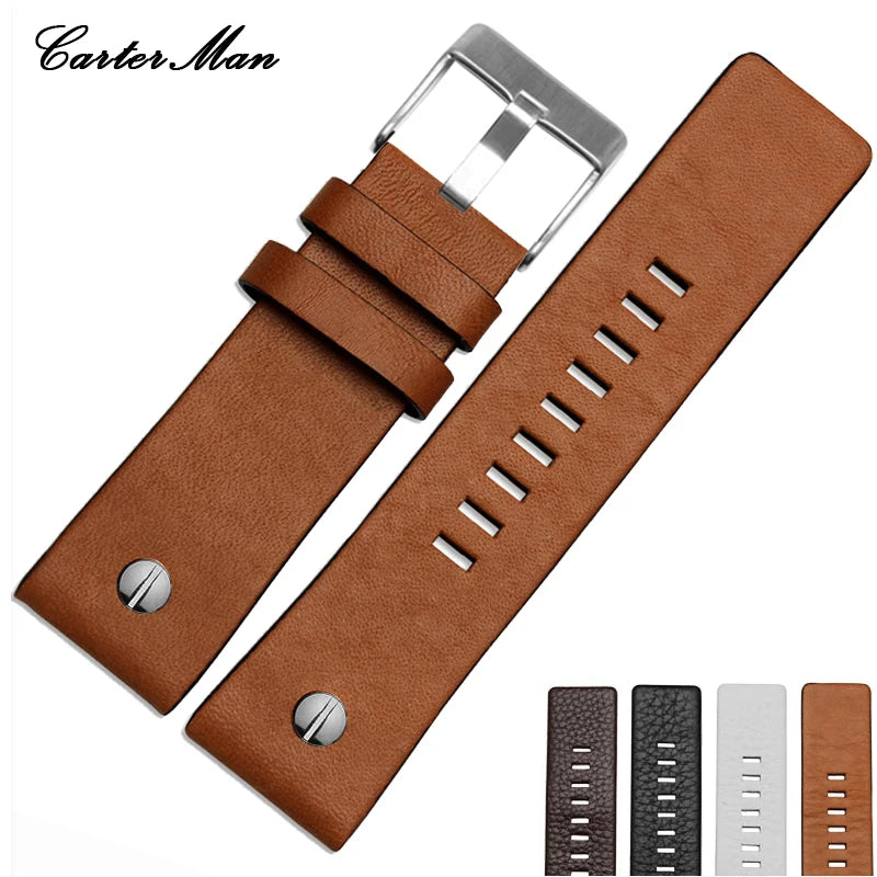 For Diesel Watch Strap Leather Wrist Watch Belt DZ7314 DZ7256 Watchbands 24MM 26MM 28MM 30MM With Rivets Lichee Pattern Bracelet
