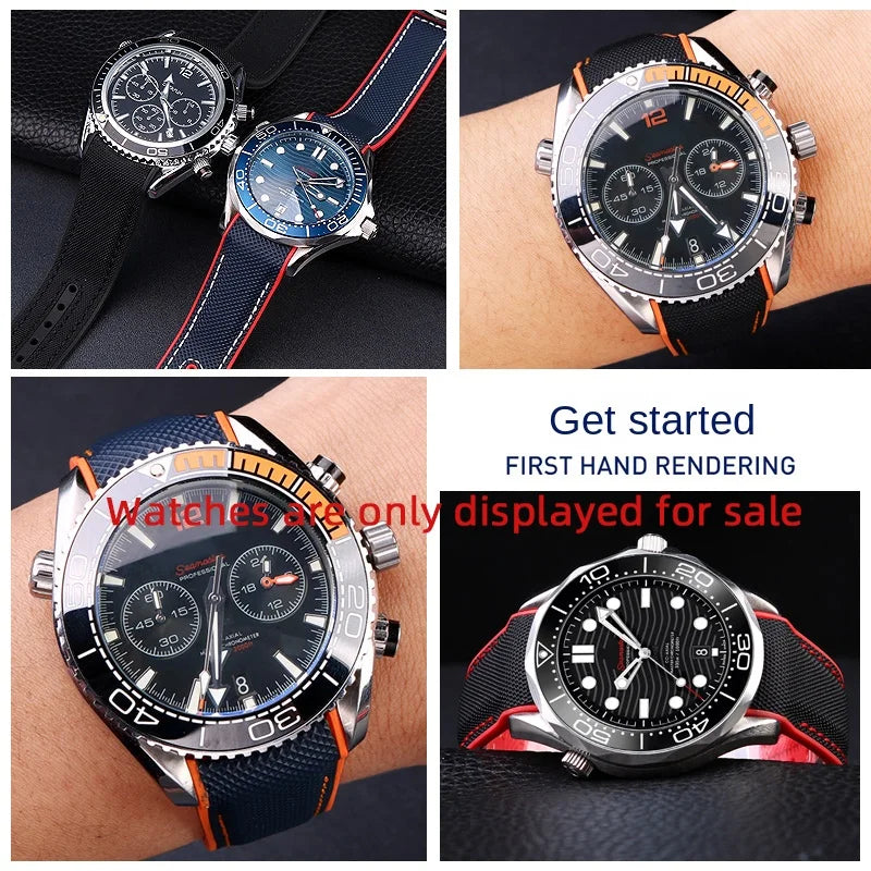 For Omega Planet Ocean 600 nylon strap 22mm AT150/007 quarter orange Seamaster 300 rubber strap curved waterproof men's bracelet