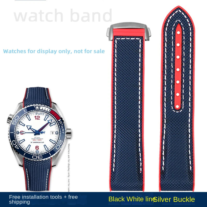 For Omega Planet Ocean 600 nylon strap 22mm AT150/007 quarter orange Seamaster 300 rubber strap curved waterproof men's bracelet
