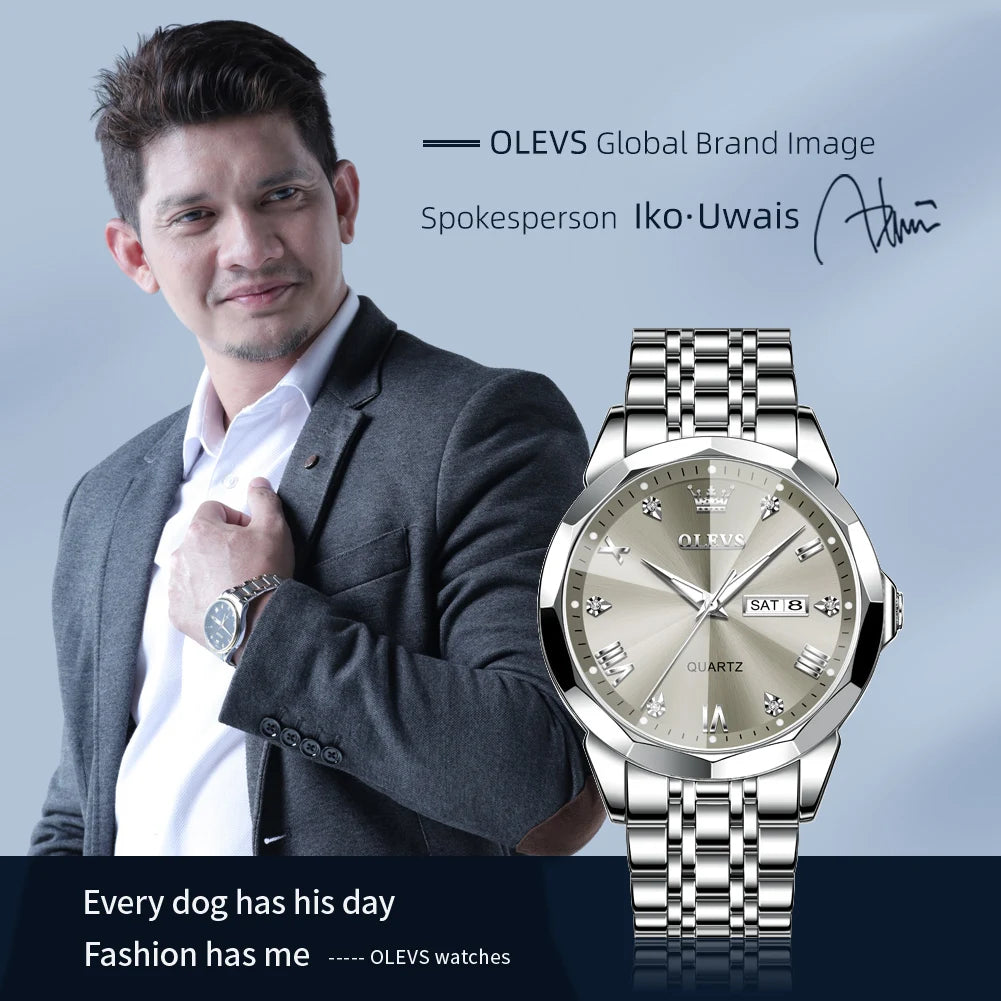 OLEVS Brand 9931 New Quartz Stainless Steel Strap Man Wristwatch Retro Hot Style Great Quality Fashion Waterproof Watch for Men
