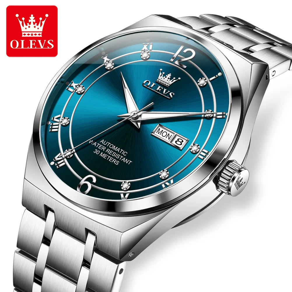 OLEVS Fashion Men's Watches Trend Classic Original Automatic Mechanical Watch for Man Waterproof Luminous Week Date Wristwatch