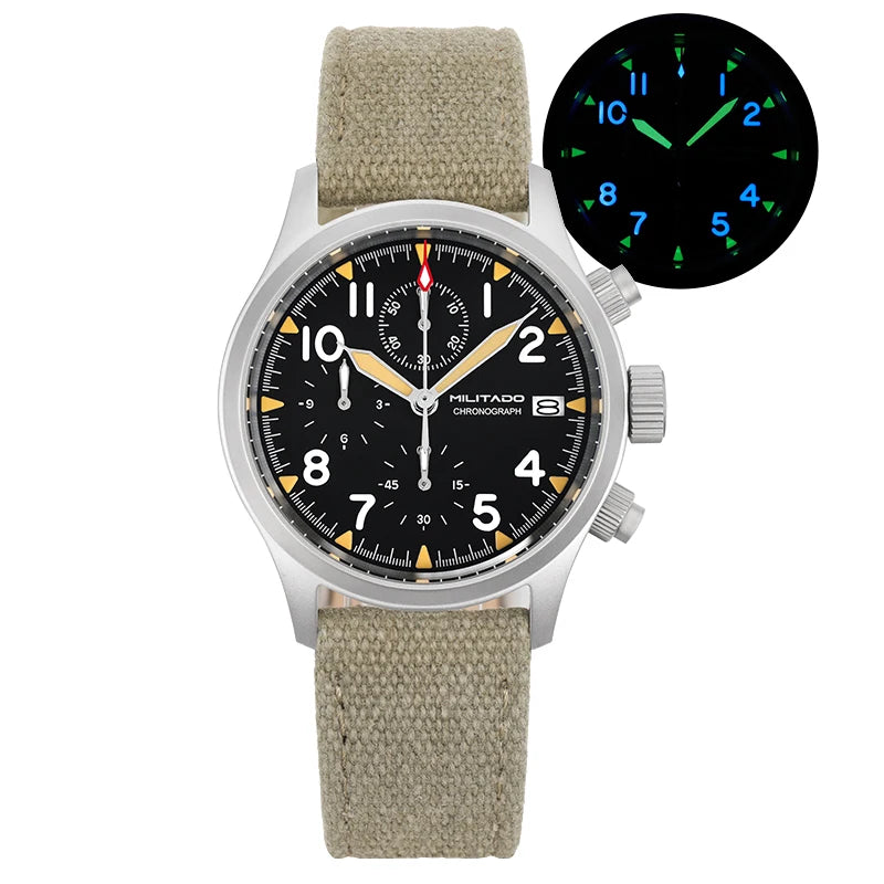 Militado ML1868KF 3 Dial Quartz Watch VK67 Chronograph Movement Luminous Sapphire Glass 100m Waterproof 39mm Military Watches