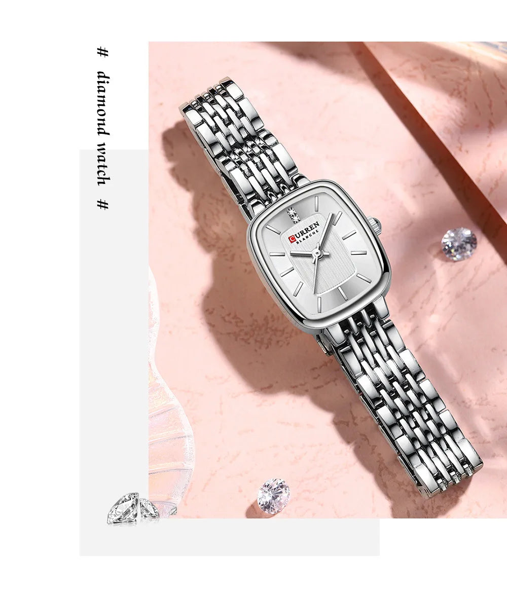 CURREN 9093 Fashion Quartz Women Watch Elegant Square Dial Gold Stainless Steel Strap Waterproof Leisure Ladies Business Watches