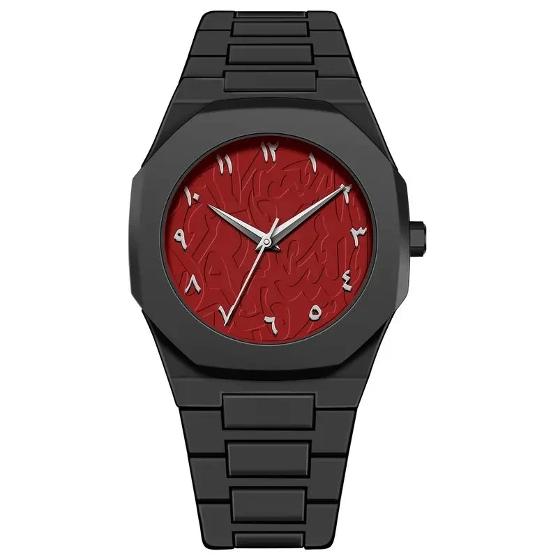 PINTIME New High-End Watches Black Quartz Watch Men's Trend Graffiti Art Quartz Watches Minimalist Business PC Strap