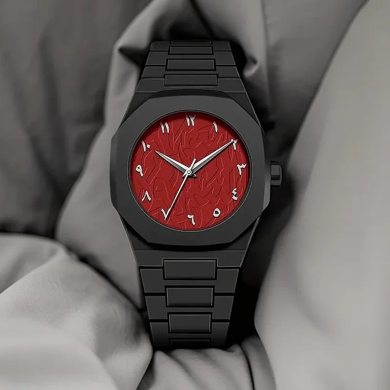PINTIME New High-End Watches Black Quartz Watch Men's Trend Graffiti Art Quartz Watches Minimalist Business PC Strap