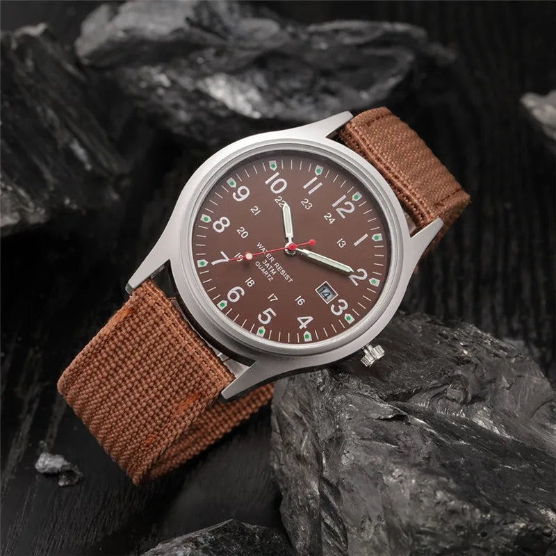 1pc / Lot Cheap Brand Watches For Men Montre Homme Fashion Nylon Band Sports Army Date Quartz Clock Barato Erkek Saat Relogio