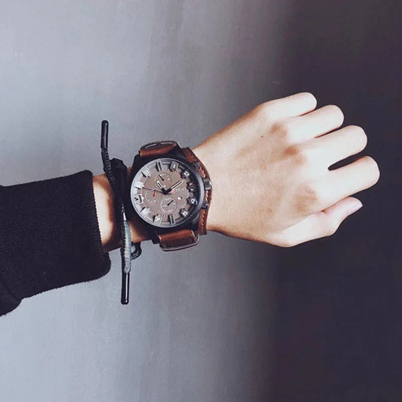 Retro Men's Watches High-end Luxury Man Watch PU Leather Strap Date Business Quartz Watch Big Dial Military Tactical Wristwatch